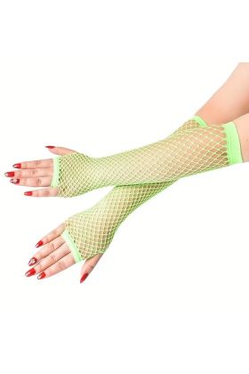 80’ler 90’lar Retro Neon Yeşil File Parmaksız Eldiven 26 cm