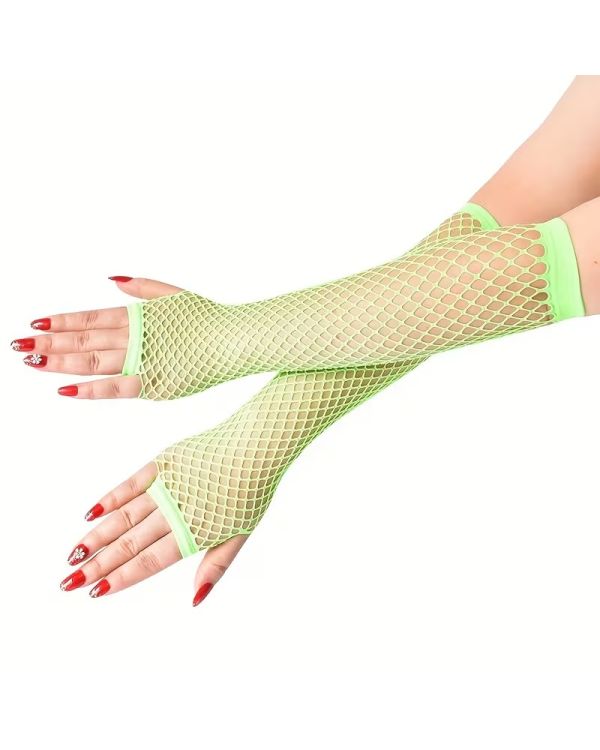 80’ler 90’lar Retro Neon Yeşil File Parmaksız Eldiven 26 cm