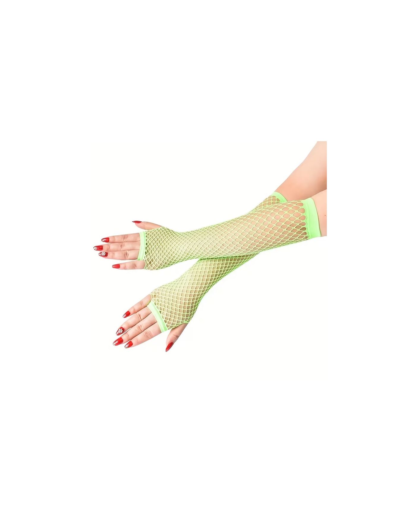 80’ler 90’lar Retro Neon Yeşil File Parmaksız Eldiven 26 cm