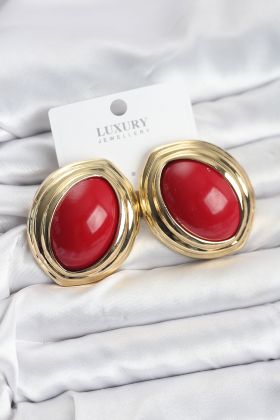 Pirinç Kırmızı Badem Model Vintage Gold Kadın Küpe - TJ-BKP11592