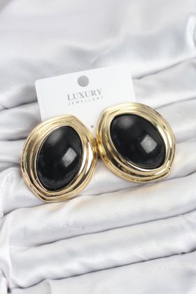 Pirinç Siyah Badem Model Vintage Gold Kadın Küpe - TJ-BKP11593