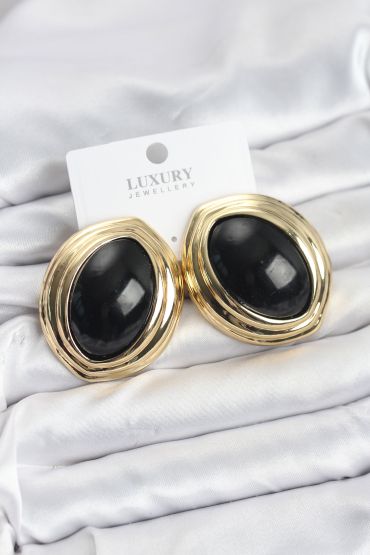 Pirinç Siyah Badem Model Vintage Gold Kadın Küpe - TJ-BKP11593