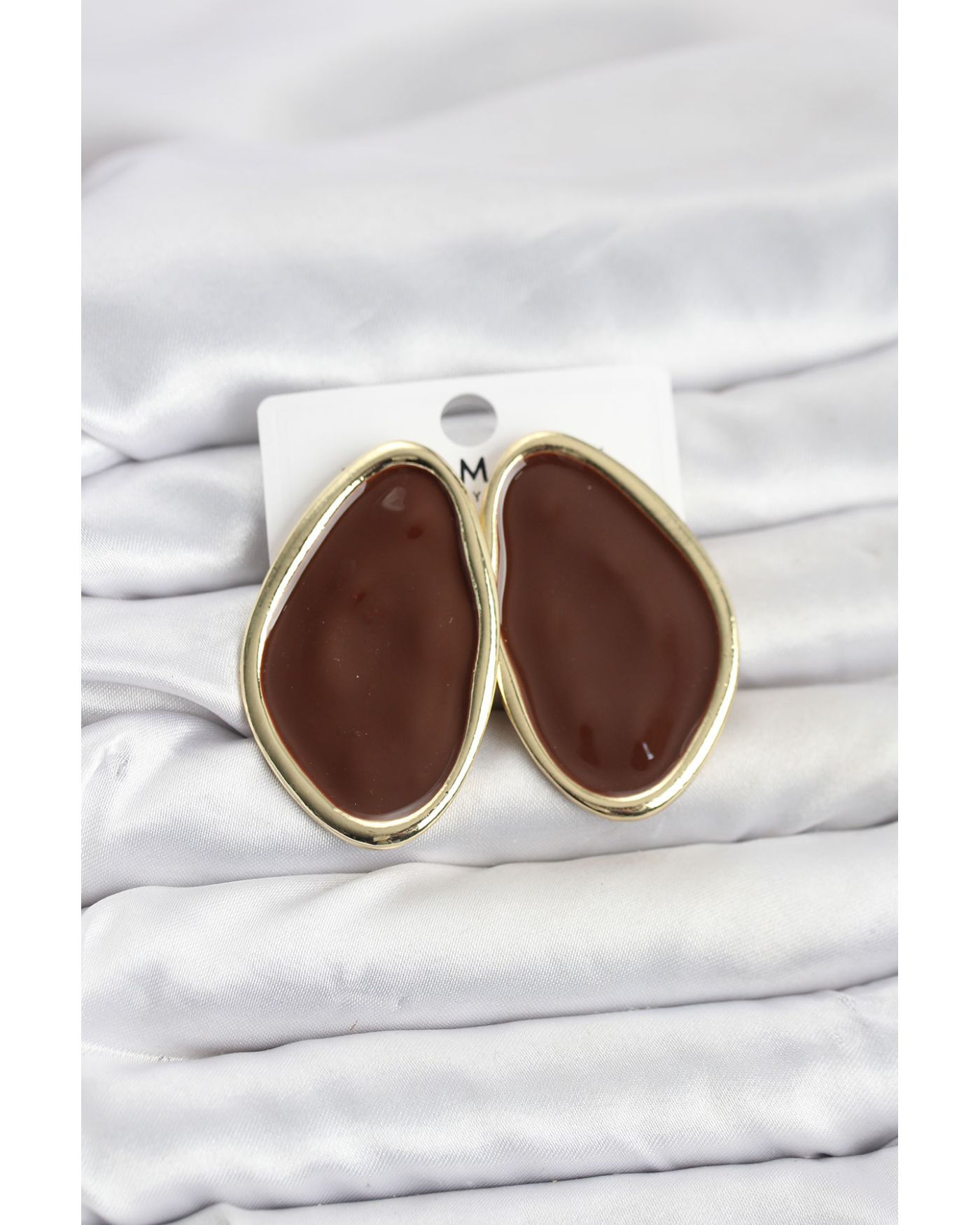 Pirinç Kahverengi Mineli Damla Model Vintage Plaka Kadın Küpe - TJ-BKP11595