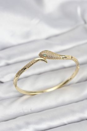 Pirinç Zirkon Taşlı Yılan Model Kadın Kelepçe Bileklik - TJ-BB8222