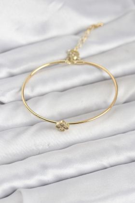 Zirkon Taşlı Yonca Model Gold Renk Kadın Bileklik - TJ-BB8235