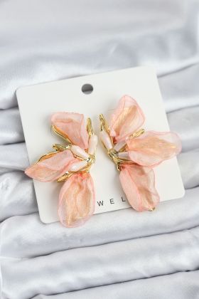 Lotus Model Yavruağızı Renk Tüllü Kadın Küpe - TJ-BKP11632