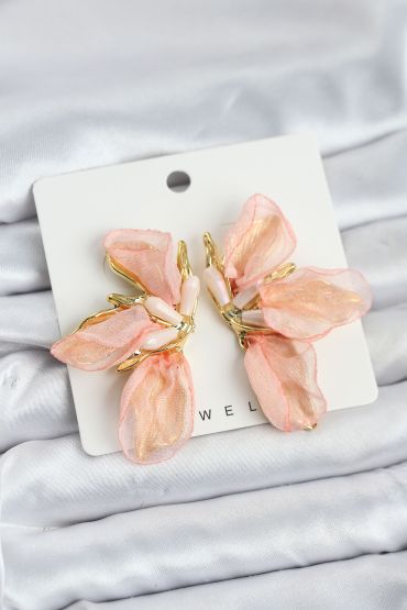 Lotus Model Yavruağızı Renk Tüllü Kadın Küpe - TJ-BKP11632