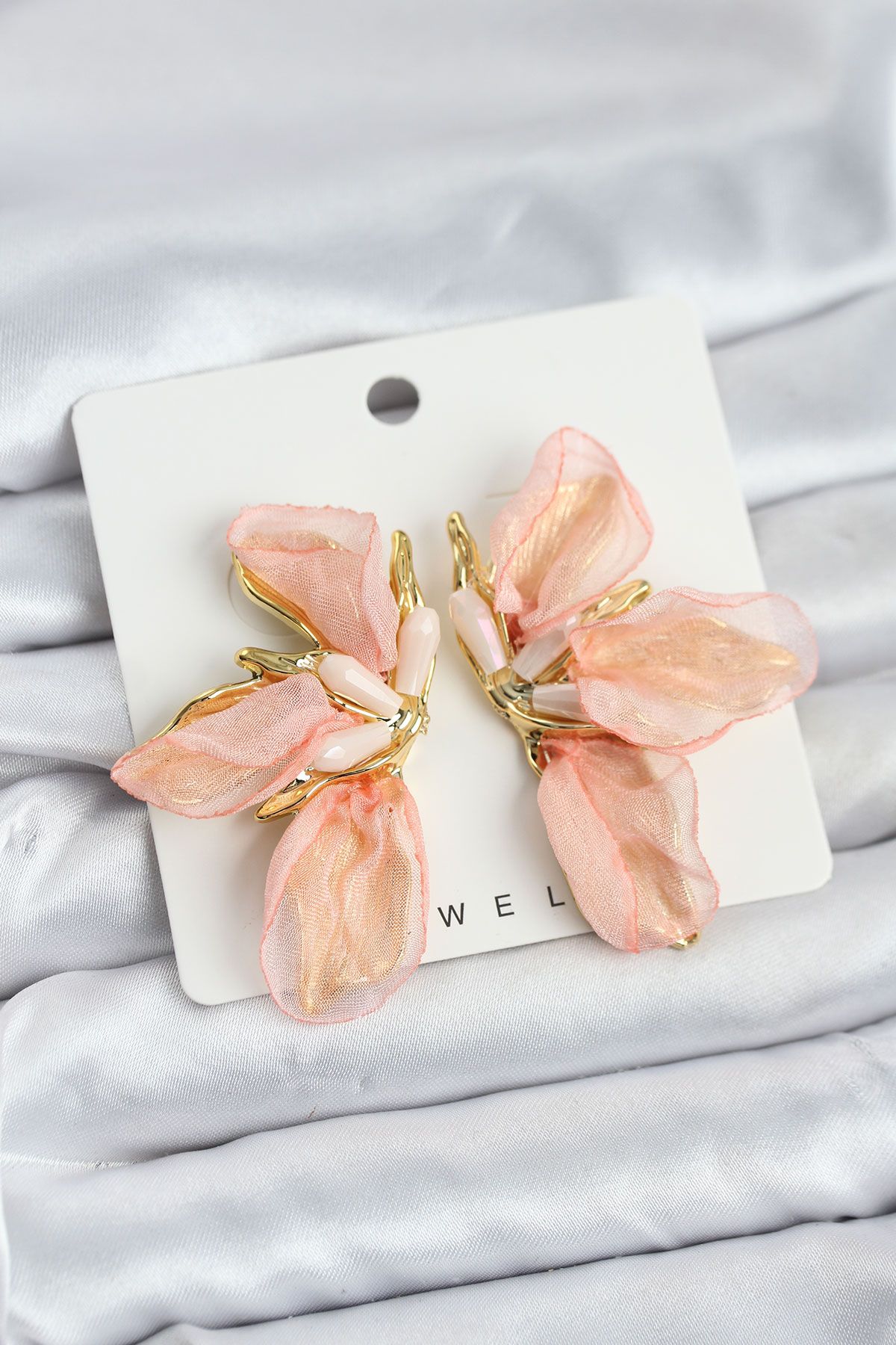 Lotus Model Yavruağızı Renk Tüllü Kadın Küpe - TJ-BKP11632