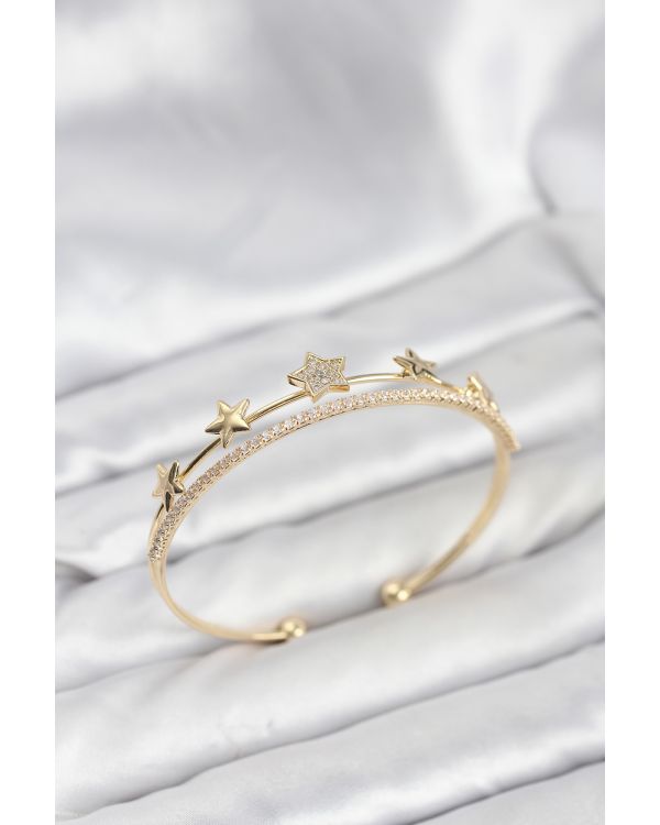 Yıldız Model Gold Renk Pirinç Kadın Bileklik - TJ-BB8247