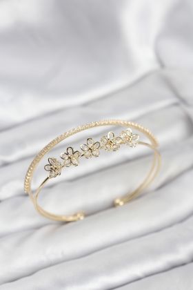 Çiçek Model Pirinç Gold Renk Kadın Bileklik - TJ-BB8251