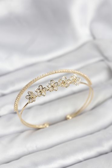 Çiçek Model Pirinç Gold Renk Kadın Bileklik - TJ-BB8251