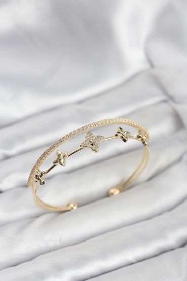 Pirinç Gold Renk Çiçek Model Kadın Bileklik - TJ-BB8253