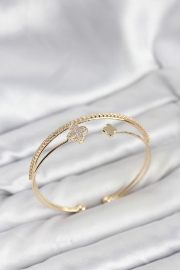 Yonca Model Pirinç Gold Renk Kadın Bileklik - TJ-BB8259