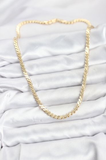 Pirinç Gold Renk Yassı Zincir Kadın Kolye - TJ-BKO10818