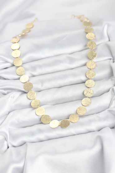 Yuvarlak Plaka Model Gold Renk Kadın Kolye - TJ-BKO10827