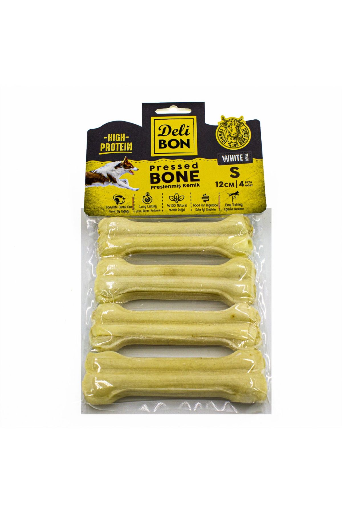 Deri Köpek Çiğneti Pres Kemik 4x12cm Beyaz