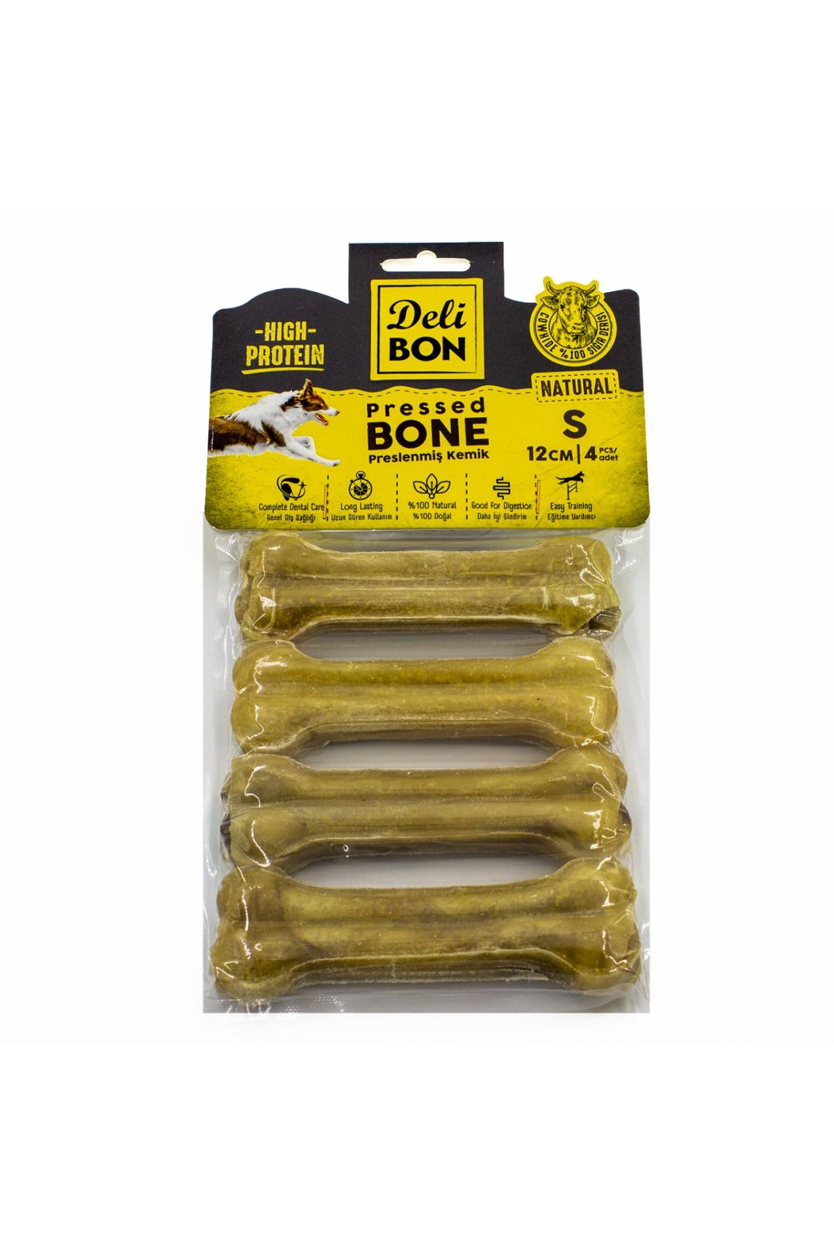 Deri Köpek Çiğneti Pres Kemik 4x12cm Natural