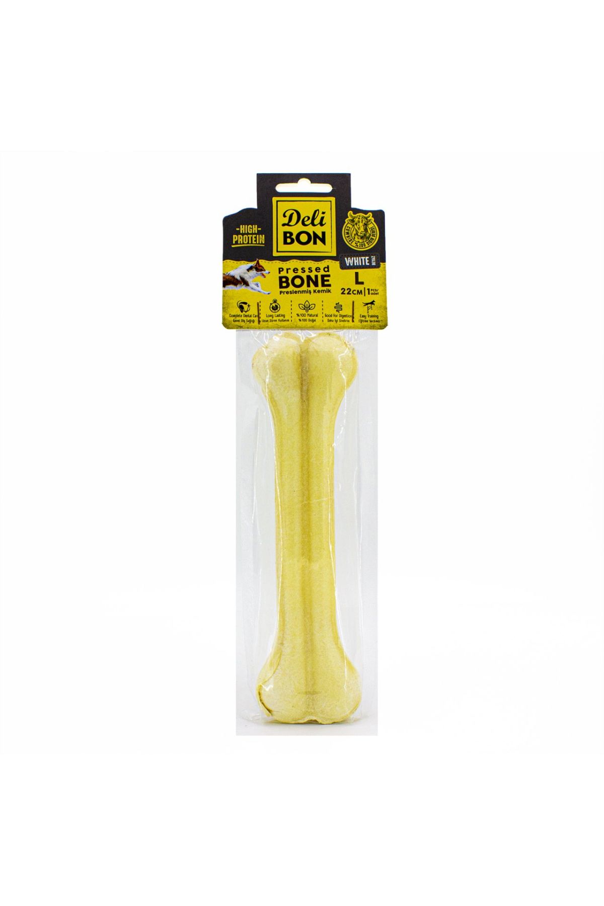 Deri Köpek Çiğneti Pres Kemik 1x22cm Beyaz