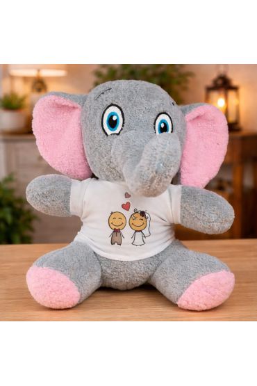 Gelin Damat Tasarım Tişörtlü Peluş Sevimli Fil