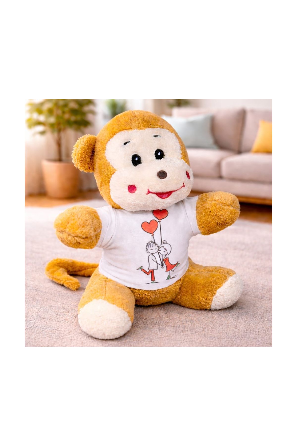 Mutlu Aşıklar Tasarım Tişörtlü Peluş Sevimli Maymun