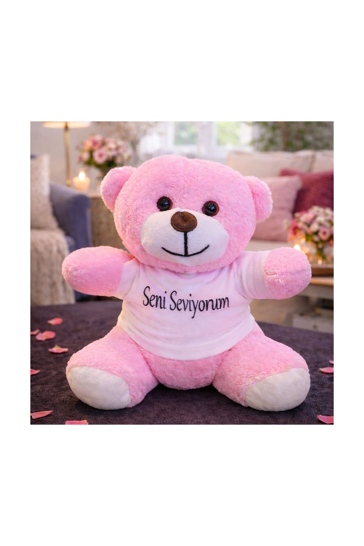 Pembe Seni Seviyorum Tişörtlü Ayıcık