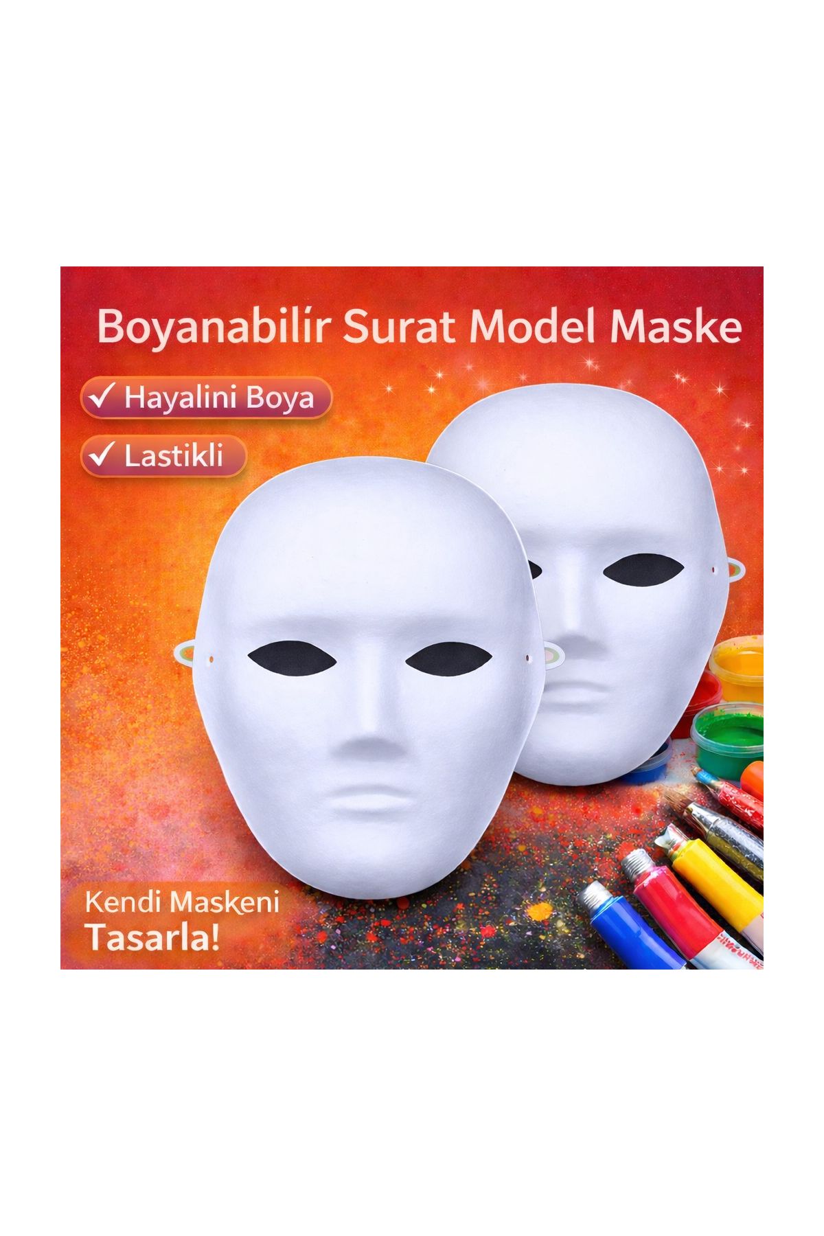 Boyanabilir Surat Model Maske – Lastikli Kendin Tasarla