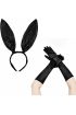 Siyah Parlak Tavşan Kulak ve 40 cm Parlak Siyah Eldiven Kostüm Seti