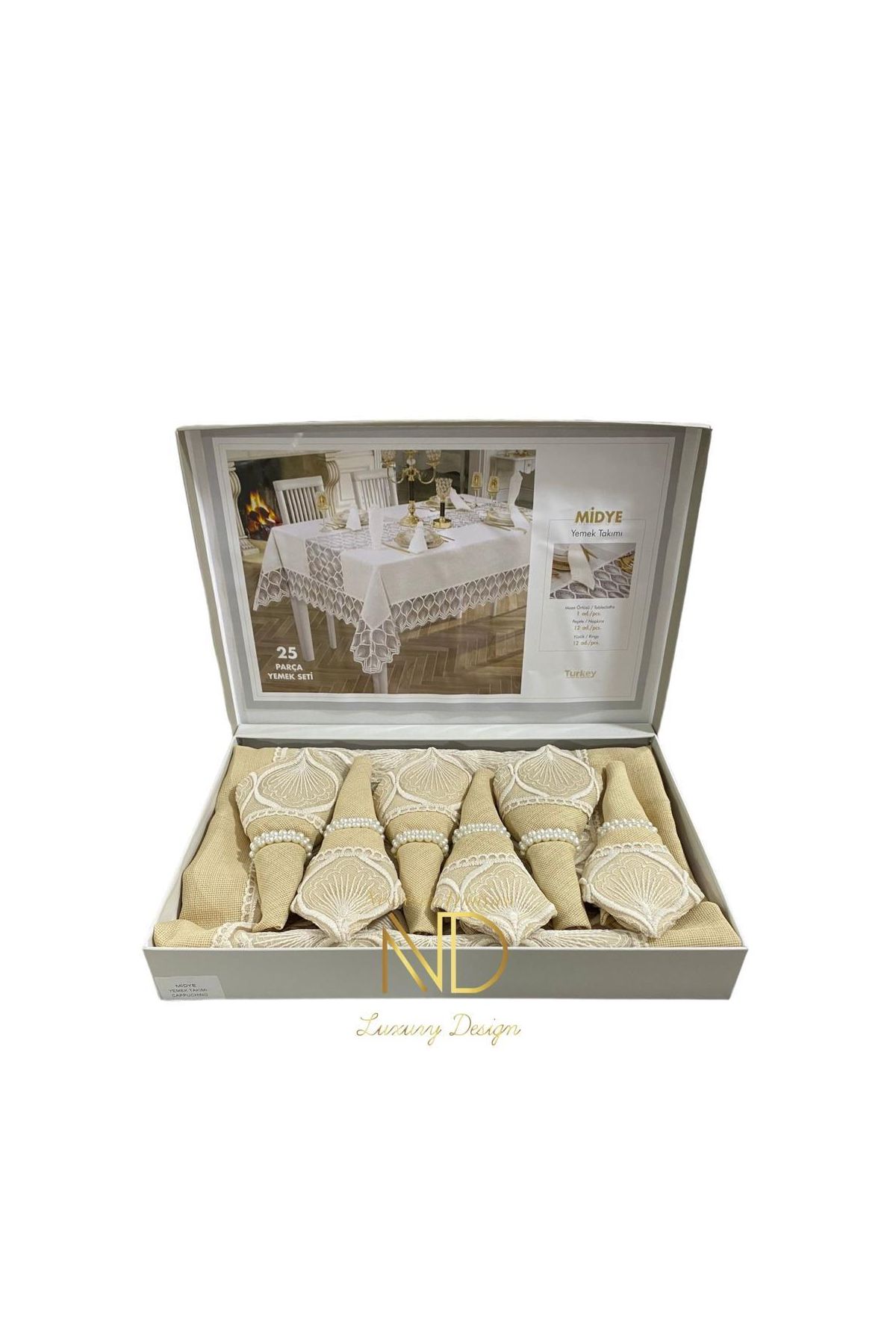 25 Parça Masa Örtüsü Seti Midye Cappuccino