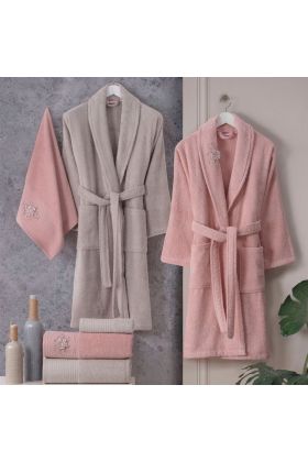 Line - Pamuklu Bornoz Seti - Pembe K. Bej