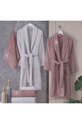 Line - Pamuklu Bornoz Seti - Gül A.Gri