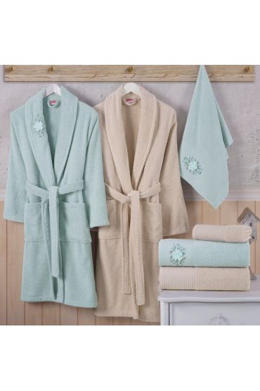 Line - Pamuklu Bornoz Seti - S. Yeşili Krem