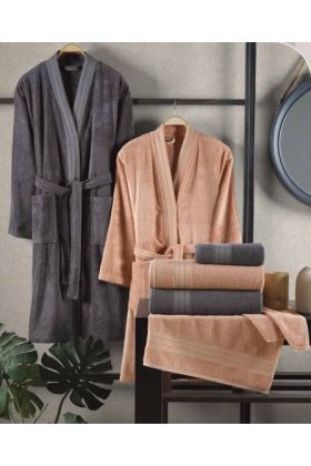 Sera  Bornoz Seti Şeftali K.Gri