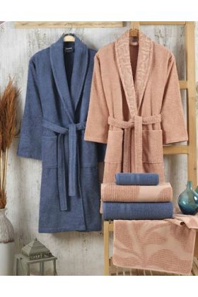 Puga Bornoz Seti Şeftali İndigo