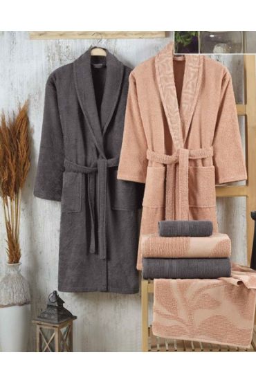 Puga Bornoz Seti Şeftali K.Gri