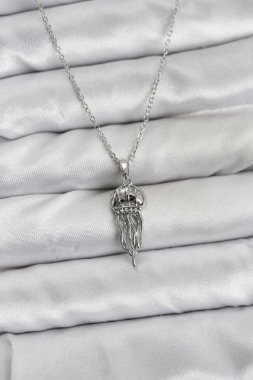 316L Çelik Zincir Gümüş Renk Deniz Anası Model Zirkon Taşlı Kadın Kolye - TJ-BKO10843