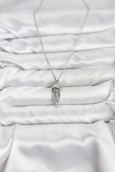 316L Çelik Zincir Gümüş Renk Deniz Anası Model Zirkon Taşlı Kadın Kolye - TJ-BKO10843