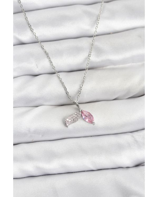 316L Çelik Zincir Gümüş Renk Balık Kuyruğu Model Zirkon Taşlı Kadın Kolye - TJ-BKO10856