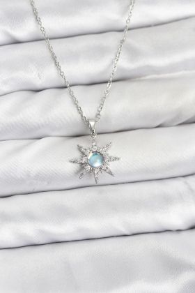 316L Çelik Zincir Gümüş Renk Kutup Yıldızı Model Zirkon Taşlı Kadın Kolye - TJ-BKO10860