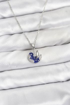 316L Çelik Zincir Gümüş Renk Gece Model Zirkon Taşlı Kadın Kolye - TJ-BKO10890