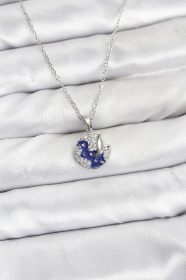 316L Çelik Zincir Gümüş Renk Gece Model Zirkon Taşlı Kadın Kolye - TJ-BKO10890