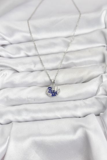 316L Çelik Zincir Gümüş Renk Gece Model Zirkon Taşlı Kadın Kolye - TJ-BKO10890