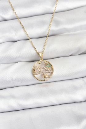 316L Çelik Zincir Gold Renk Şans Kolyesi Model Zirkon Taşlı Kadın Kolye - TJ-BKO10899