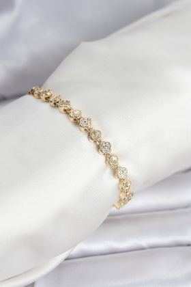 Pirinç Gold Renk VIP Seri Sıralı Yonca Model Zirkon Taşlı Kadın Bileklik - TJ-BB8273