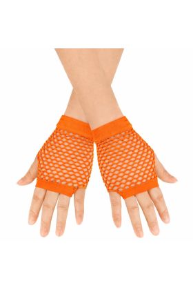 80’ler 90’lar Retro Neon Turuncu File Parmaksız Kısa Eldiven 11 cm
