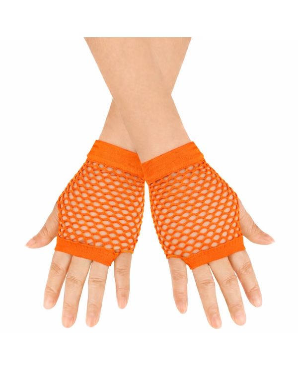 80’ler 90’lar Retro Neon Turuncu File Parmaksız Kısa Eldiven 11 cm