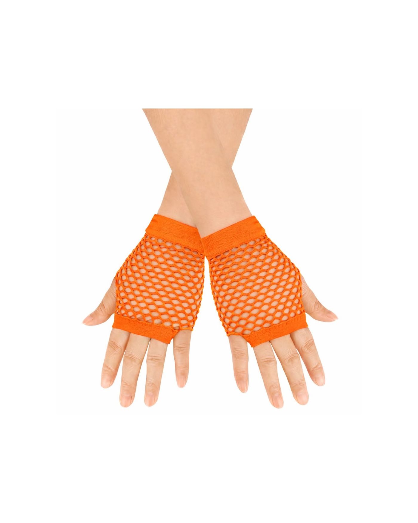 80’ler 90’lar Retro Neon Turuncu File Parmaksız Kısa Eldiven 11 cm