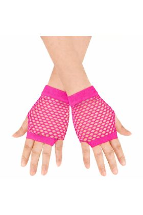 80’ler 90’lar Retro Neon Fuşya Şeker Pembesi File Parmaksız Kısa Eldiven 11 cm