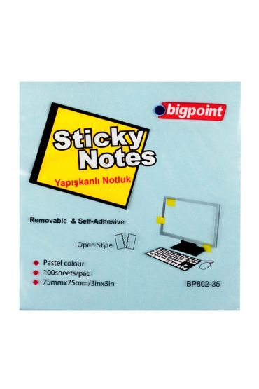 Bigpoint Yapışkanlı Not Kağıdı 75x75mm Mavi x 12 Adet