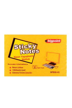 Bigpoint Yapışkanlı Not Kağıdı 75x50mm Neon Turuncu x 12 Adet