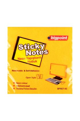 Bigpoint Yapışkanlı Not Kağıdı 75x75mm Neon Turuncu x 12 Adet